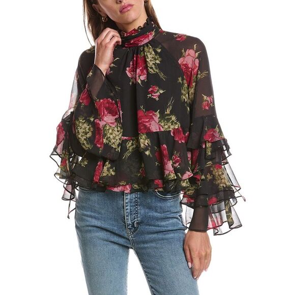 Cinq à Sept Tops - Cinq À Sept Womens  Baroque Roses Skylah Top, Black